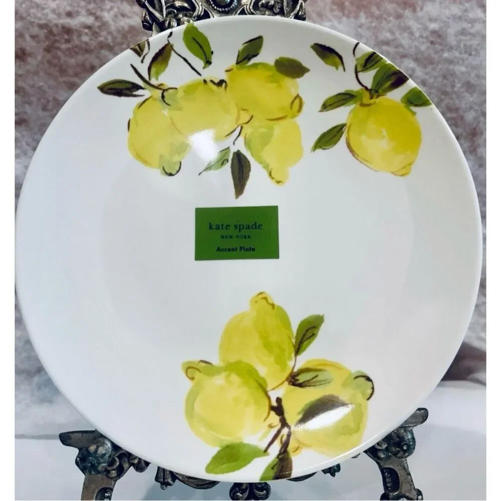 NWT Gorgeous Kate Spade New York Set of 2 White Melamine Lemons 9” Accent plates